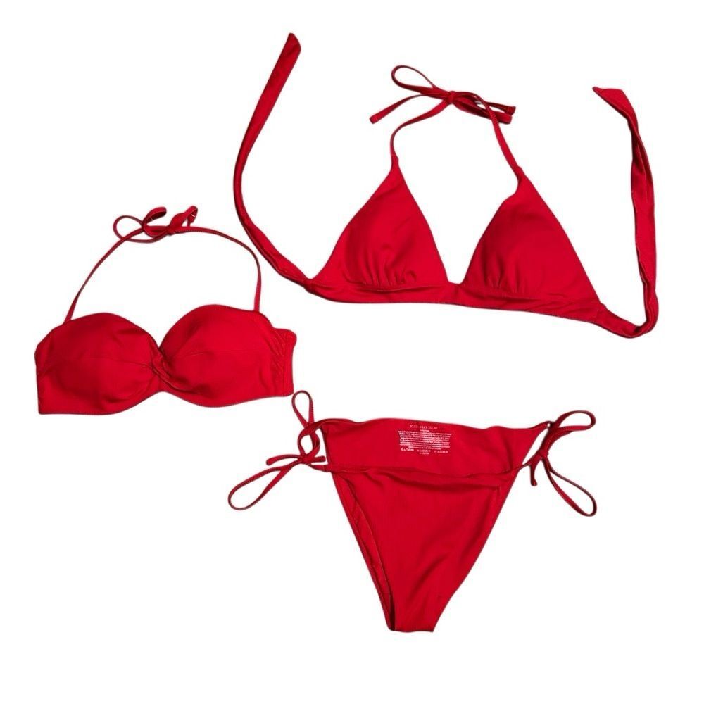 Victoria’s Secret String Bikini Set 3 Pc Essential Push Up Twist Halter Ribbed S